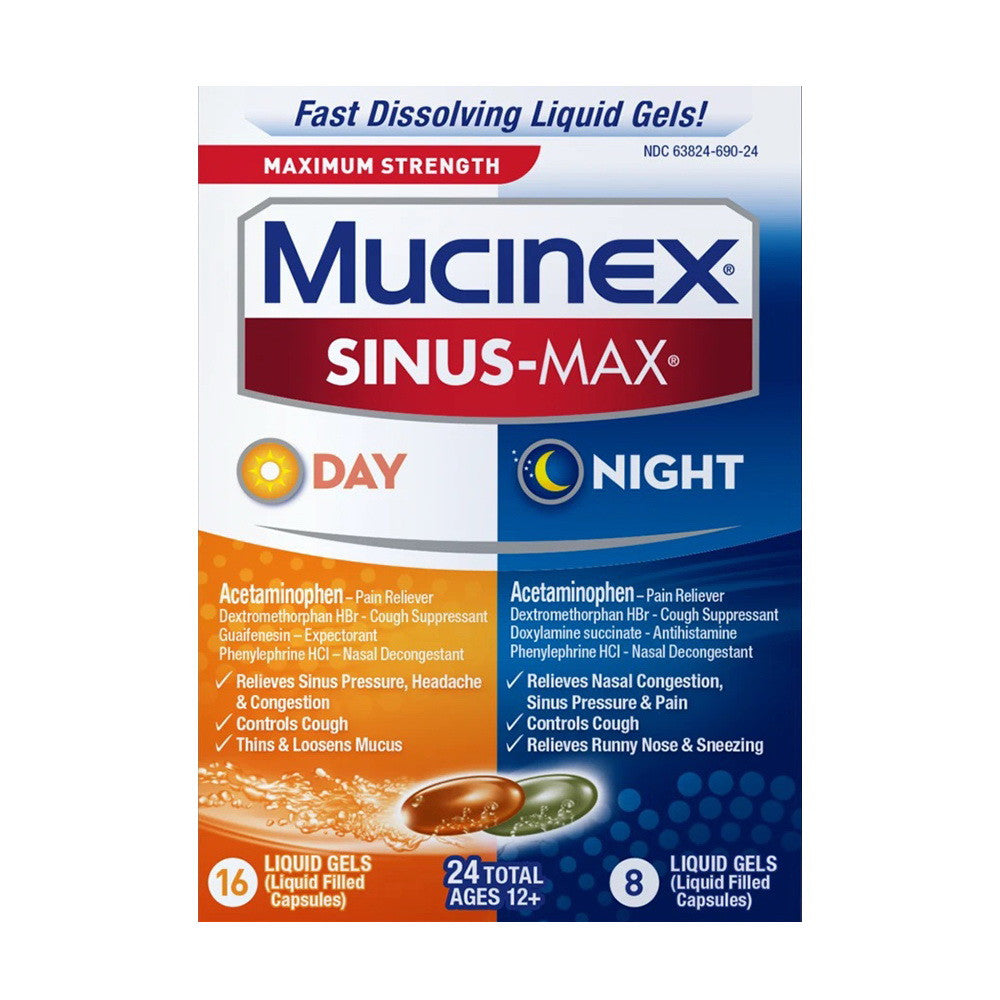 Mucinex Sinus-Max Maximum Strength Day and Night Liquid Gels, 24 Ea